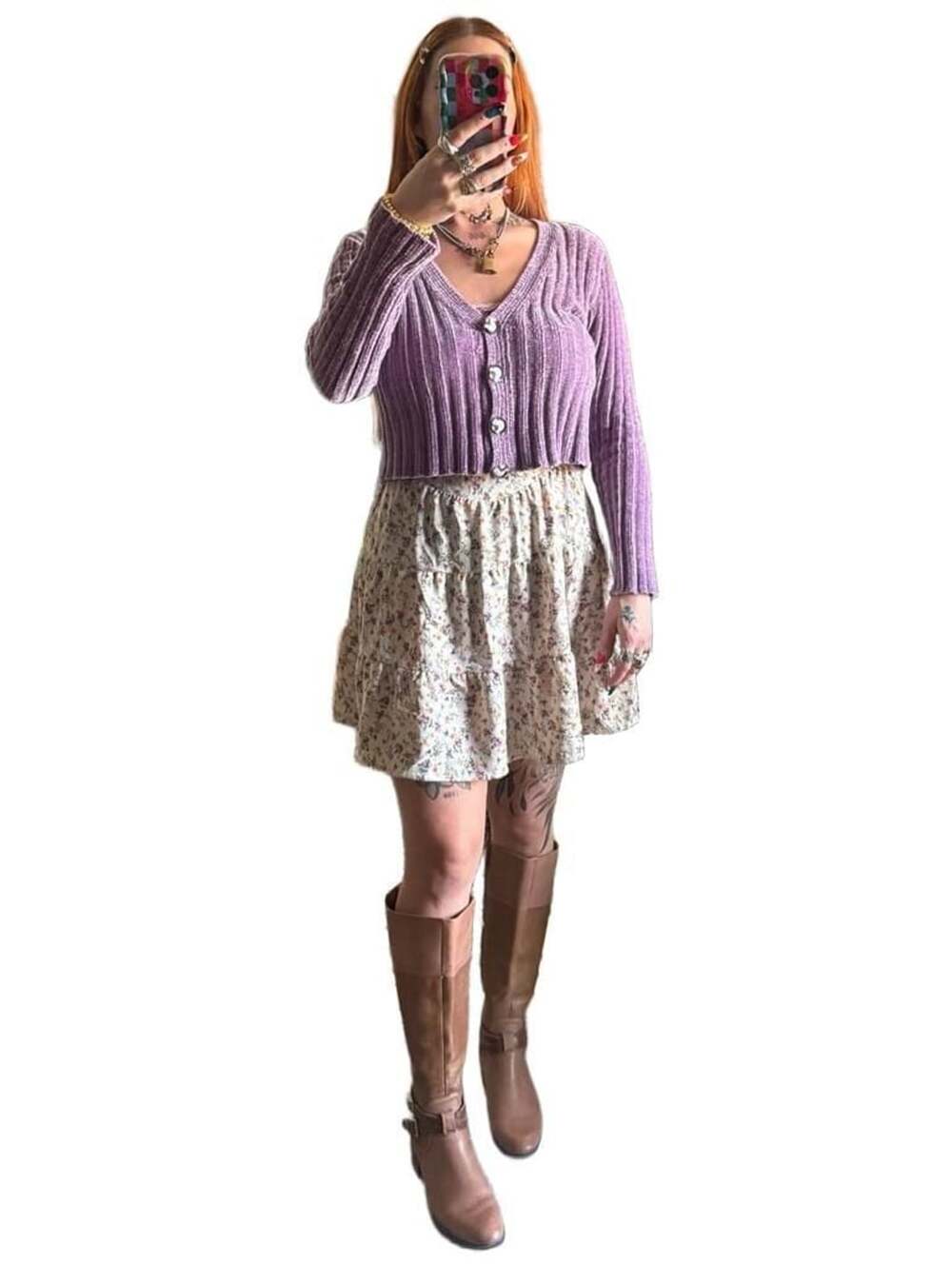 Witchy 90s Lavender Moon Cardigan Size S Purple Velour Ribbed Crop